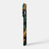 Sense Of Sight Teal And Gold Fractal Abstract Art, iPhoneケース (左側面)