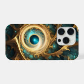Sense Of Sight Teal And Gold Fractal Abstract Art, iPhoneケース (裏面横)