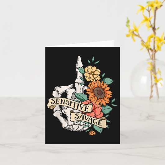 Sensitive Savage Flower Skeleton Dead Inside Motiv カード (黄色い花)