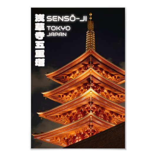 Sensō-ji Five-Story Pagoda at Night – Tokyo Nights フォトプリント (正面)