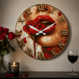 Sensual Red Rose Lips Modern Glam ラージ壁時計