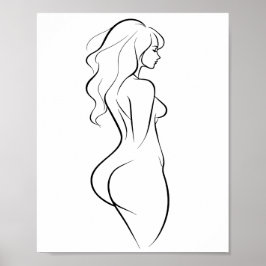 Sensual Woman Body Line Art Minimalist Sketch ポスター