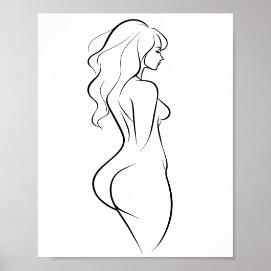 Sensual Woman Body Line Art Minimalist Sketch ポスター (正面)