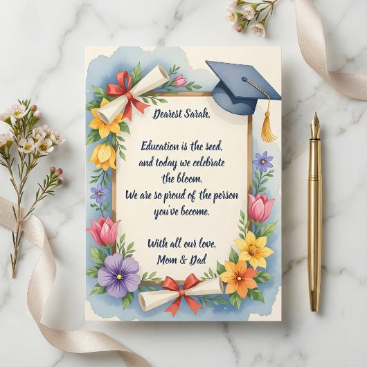 Sentimental Floral Watercolor Poem Graduation Card