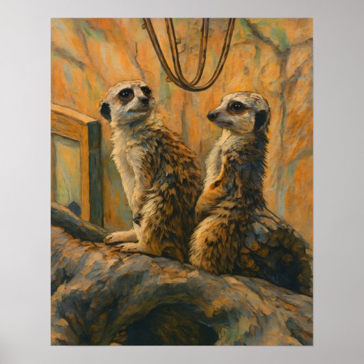 Sentinels of Stillness - Meerkat Pair on Branch ポスター (正面)