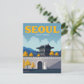 Seoul Gyeongbokgung Palace Vintage Art ポストカード (スタンド正面)