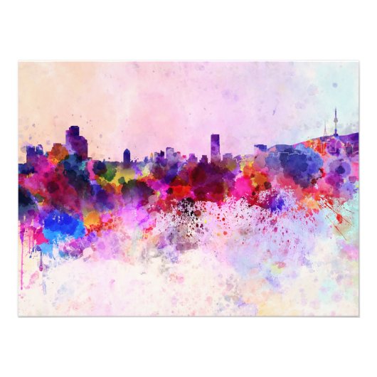 Seoul skyline in watercolor background フォトプリント            (正面)