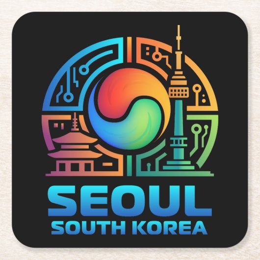 Seoul South Korea スクエアペーパーコースター (正面)