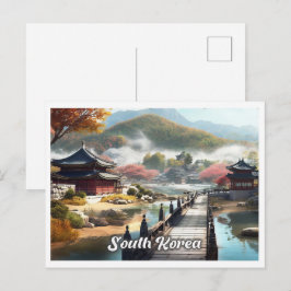 Seoul South Korea Art Vintage Travel Illustration ポストカード
