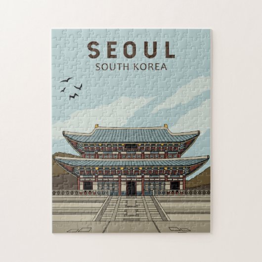 Seoul South Korea Travel Art Vintage ジグソーパズル (縦)