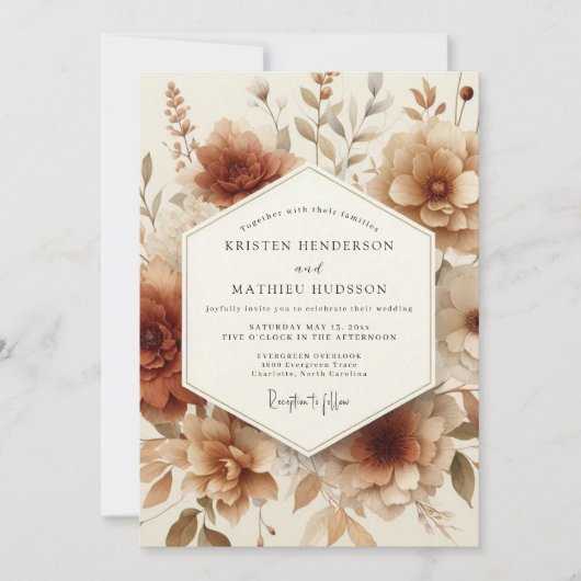 Sepia Antique Floral Wedding 招待状 (正面)