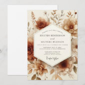 Sepia Antique Floral Wedding 招待状 (正面/裏面)