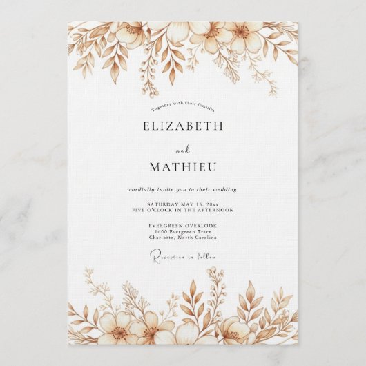 Sepia Autumnal Botanical Wedding 招待状 (正面)