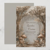 Sepia Bronze Mushroom Enchanted Forest Wedding 招待状 (正面/裏面)