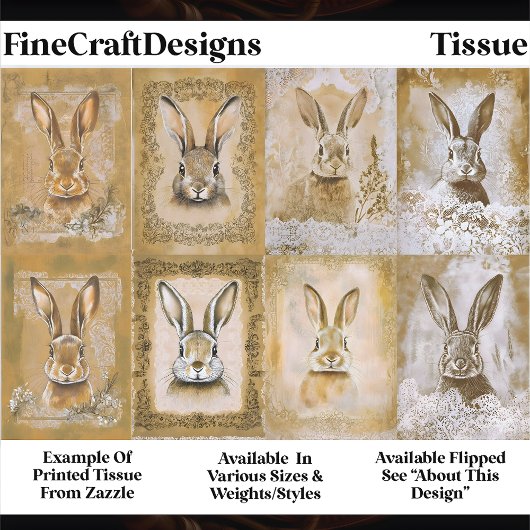 Sepia Bunny Artwork, Easter Crafts EV3R Decoupage 薄葉紙