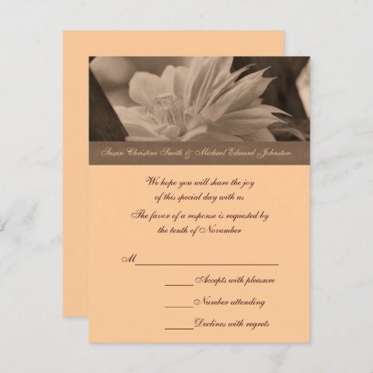 Sepia Clematisの結婚応答RSVPカード 出欠カード (正面/裏面)