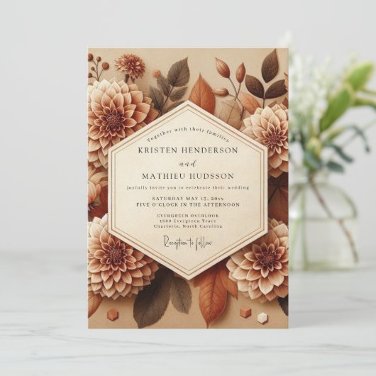 Sepia Dahlia Autumn Romance Wedding 招待状 (スタンド正面)