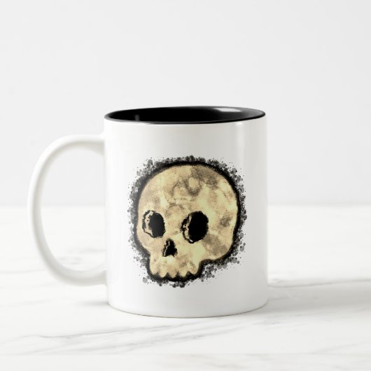 Sepia Dotted Halftone Skull Watercolor ツートーンマグカップ (左)