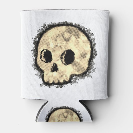 Sepia Dotted Halftone Skull Watercolor 缶クーラー (正面)
