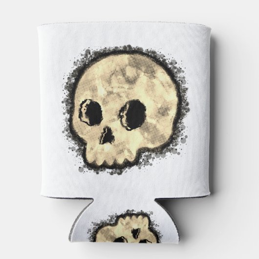 Sepia Dotted Halftone Skull Watercolor 缶クーラー (裏面)