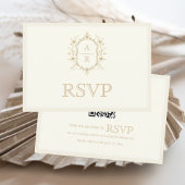 Sepia floral crest monogram QR code wedding 出欠カード