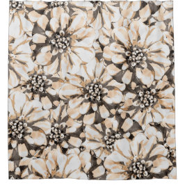 Sepia Floral Pattern シャワーカーテン