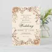 Sepia Floral Scroll Arch Wedding 招待状 (スタンド正面)