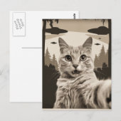 Sepia Funny Kitty and UFOs ポストカード (正面/裏面)