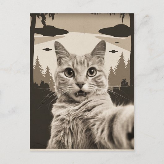 Sepia Funny Kitty and UFOs ポストカード (正面)