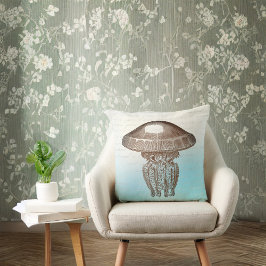 Sepia Man O War on Sky Blue and White with 書's クッション