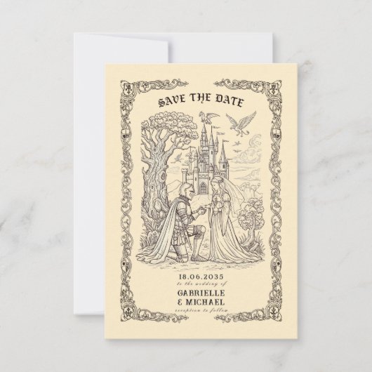 Sepia Medieval Illustration Fairytale Wedding セーブザデート (正面)