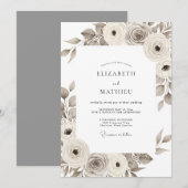 Sepia Painterly Floral Romance Wedding 招待状 (正面/裏面)