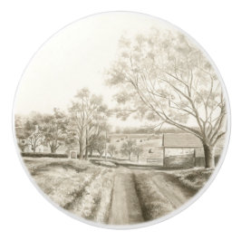 Sepia Pennsylvania Country Farmhouse 1700s  セラミックノブ