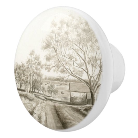 Sepia Pennsylvania Country Farmhouse 1700s  セラミックノブ (右)