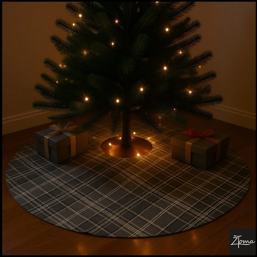 Sepia Plaid Vintage Tartan Taupe Check ブラッシュドポリエステルツリースカート