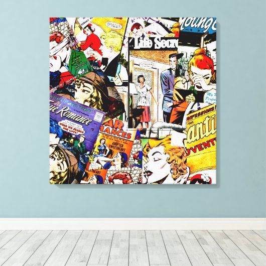 Sepia Romance Comic Book Cover Jumble Collage キャンバスプリント (インサイチュ (ウッドフロア))