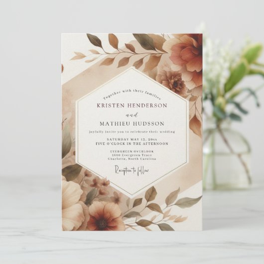 Sepia Romantic Bloom Wedding 招待状 (スタンド正面)