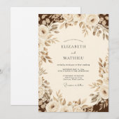 Sepia Romantic Floral Wedding 招待状 (正面/裏面)