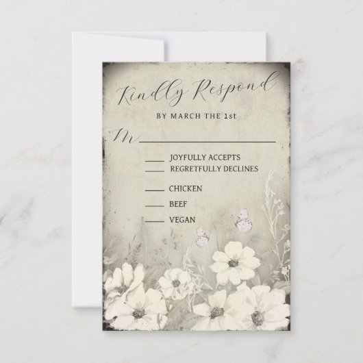 Sepia Rustic Butterfly Wildflower Wedding RSVP (正面)