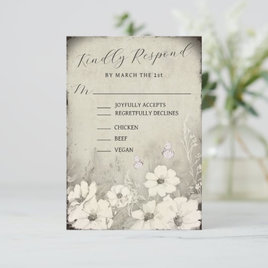 Sepia Rustic Butterfly Wildflower Wedding RSVP (スタンド正面)