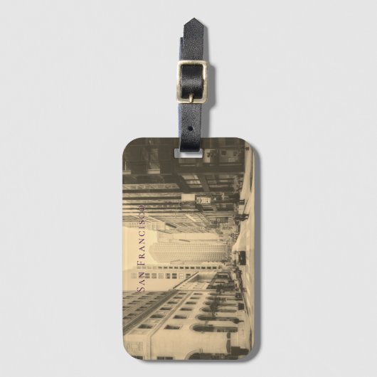 Sepia Vintage San Francisco Downtown  ラゲッジタグ (正面縦)
