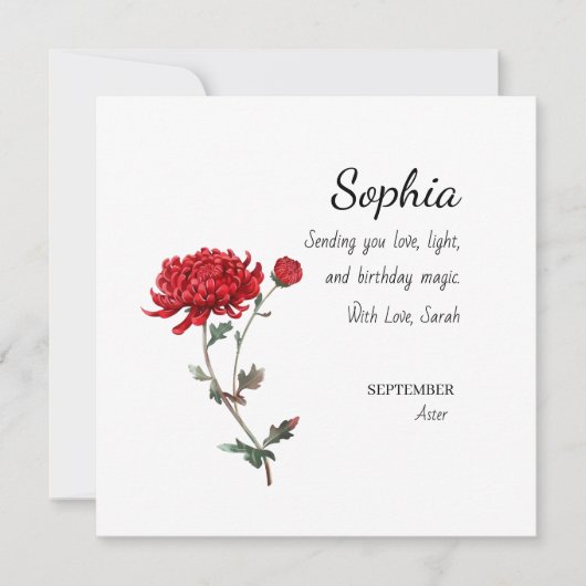 September Aster Personalized Birthday カード (正面)
