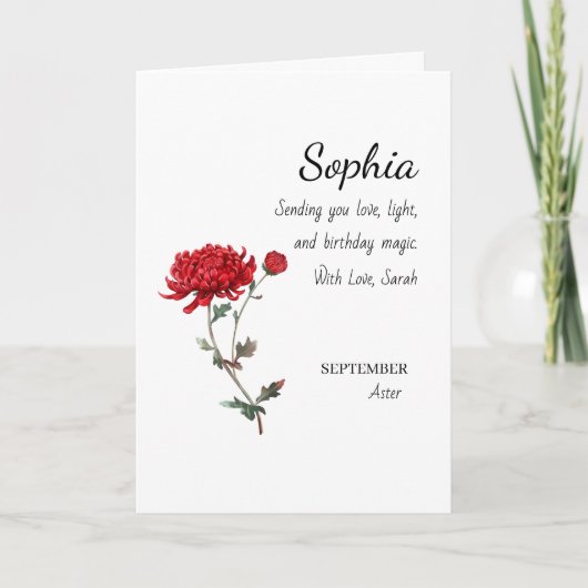 September Aster Personalized Birthday カード (正面)