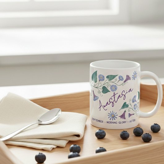 September Birth Flower Custom Name Morning Glory コーヒーマグカップ