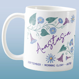 September Birth Flower Custom Name Morning Glory コーヒーマグカップ