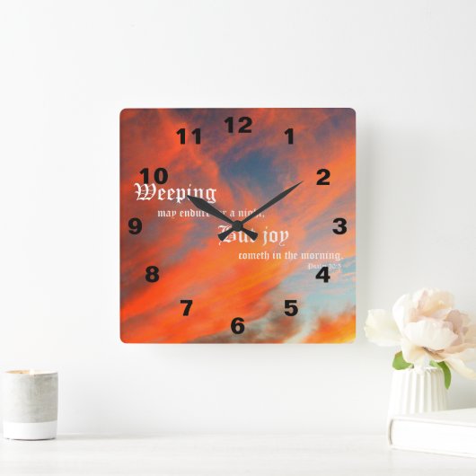 September Clouds with Psalm 30:5 スクエア壁時計 (ホーム)
