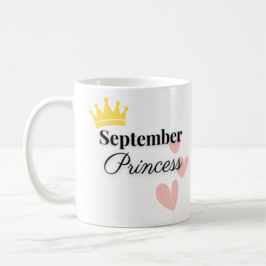 September Princess Mug – Gold Crown & Hearts コーヒーマグカップ (左)