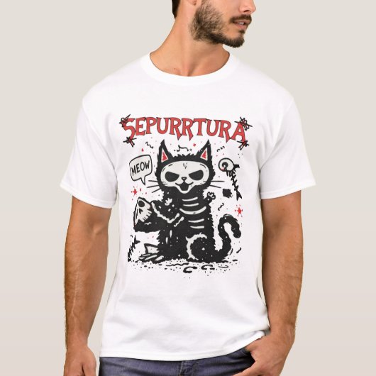 Sepurrtura Heavy Metal Cat Illustration Tシャツ (正面)