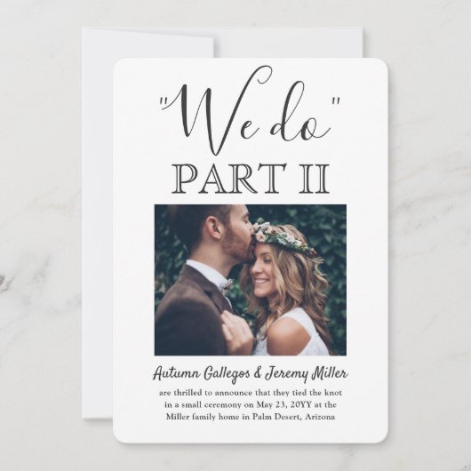 Sequel結婚の2枚の写シンプル真スクリプトWe Do Part II 招待状 (正面)