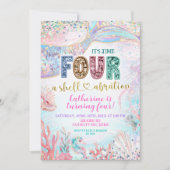 sequin glitter Four Shellebarate Girl birthday inv 招待状 (正面)